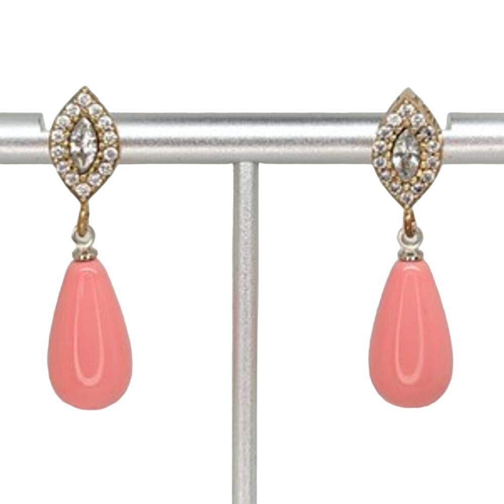 Vintage Teardrop Angel Skin Coral Marquise & Round Zircon Dangle Earrings